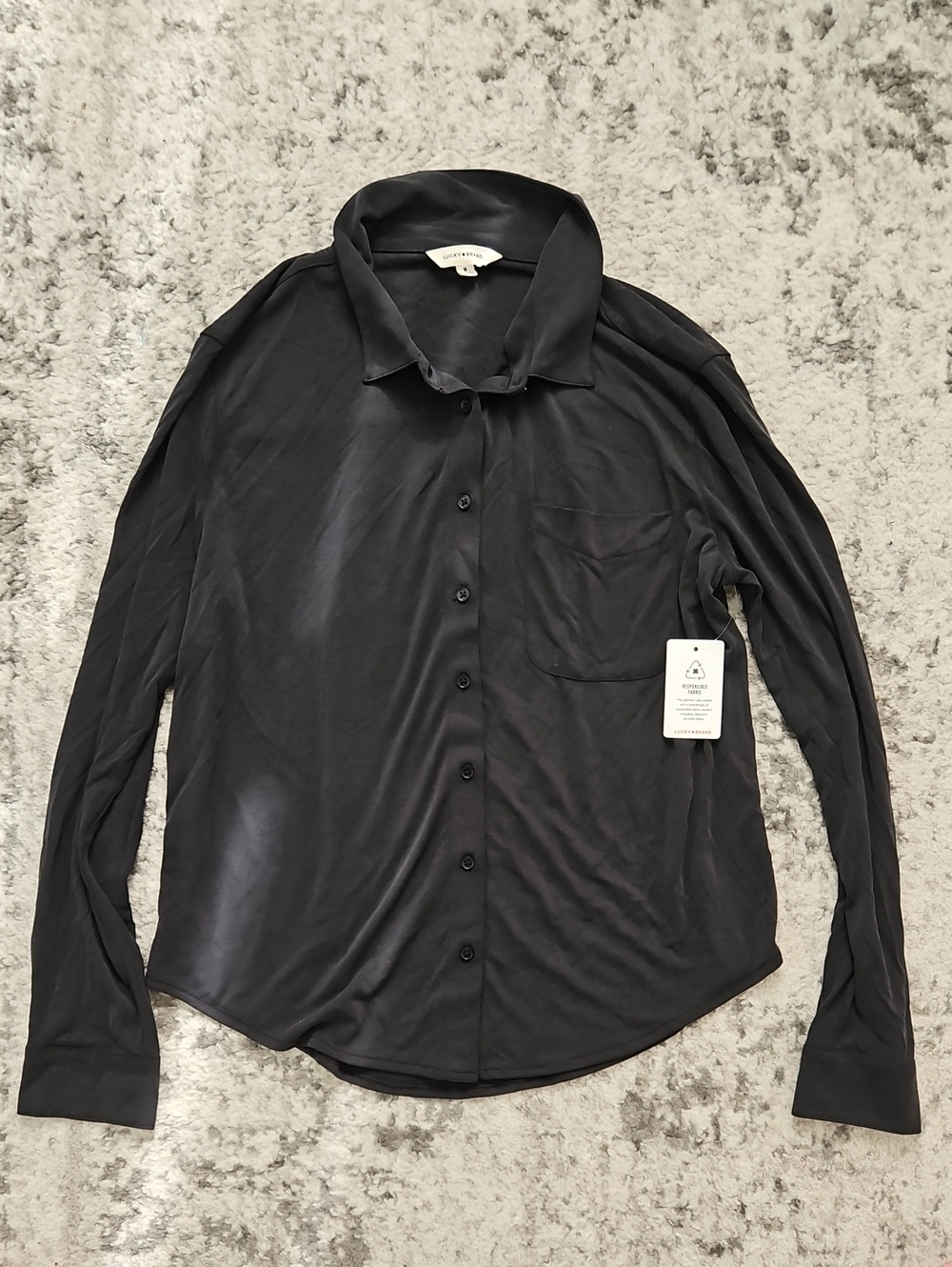 Lucky Brand Black Long-Sleeve Button Front Blouse